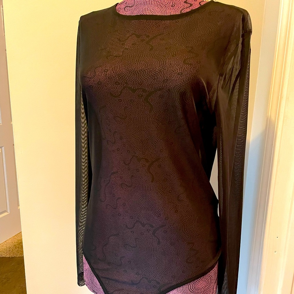 ASOS LONG SLEEVED black sheer mesh body suit Size 12